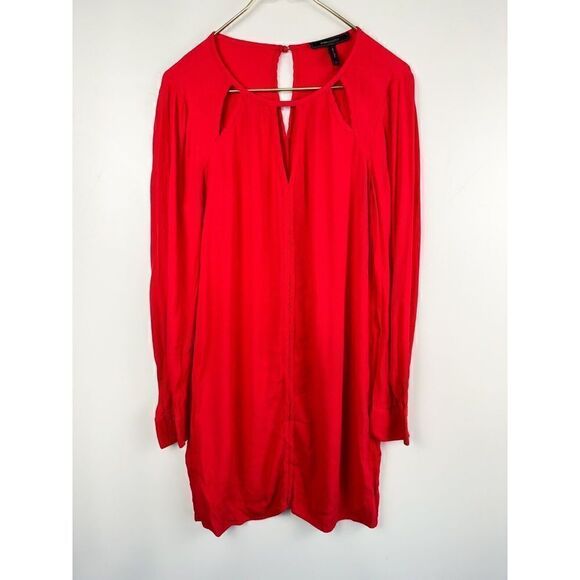 BCBGMaxazria Sz M EMMALISE Dress Bright Red Flowy Long Sleeve Shift Red - Picture 1 of 5